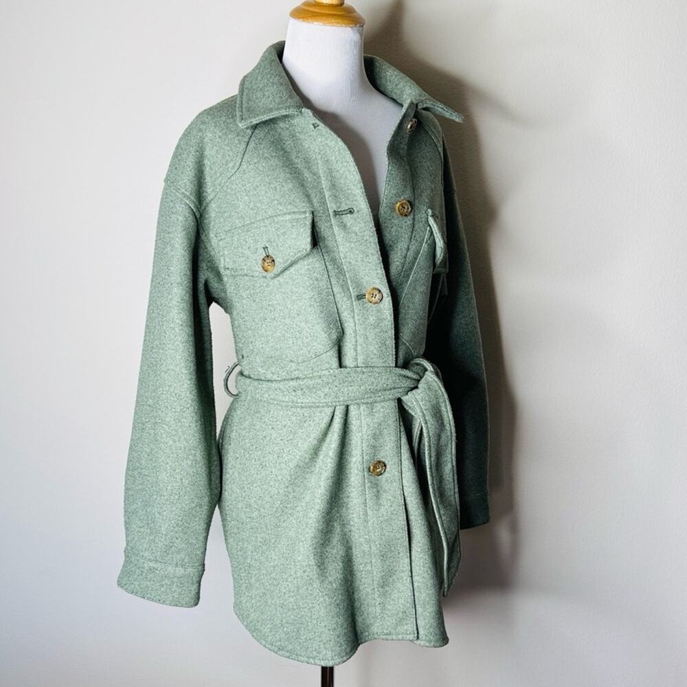 Zara Green Felt Belted Shacket - Picture 3 of 7